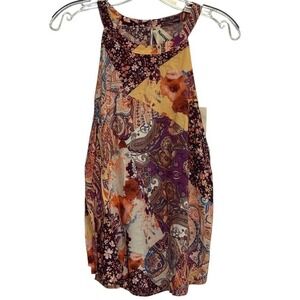 Savanna Jane Paisley Floral Halter Top Boho Chic Summer‎ Blouse Multicolor L NWT